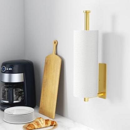 Paper Towel Holder,Self-Adhesive or Drilling， White, 1 Pack | SUS304 Stainless Steel,Kitchen Roll Dispenser Under Cabinet，Wall Mounted Rack - color: Gold