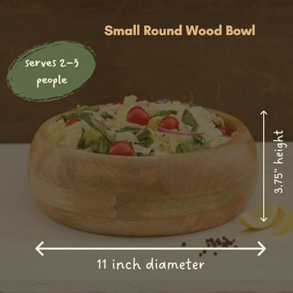 Wooden Salad Bowls for Serving Salad, Pasta and Fruit, Farmhouse Style, Natural Beige (Small (11" Dia)) - size: 11" Wide, Set of 1 Bowl
