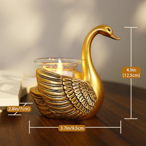 2 Pack Swans Tealight Candle Holder Statue, Gifts for Women Her Wife Mom | with Flameless Candle, Decorative Votive Candle Holders for Home Decor Living Room, Wedding Gifts, Anniversary Birthday Gifts