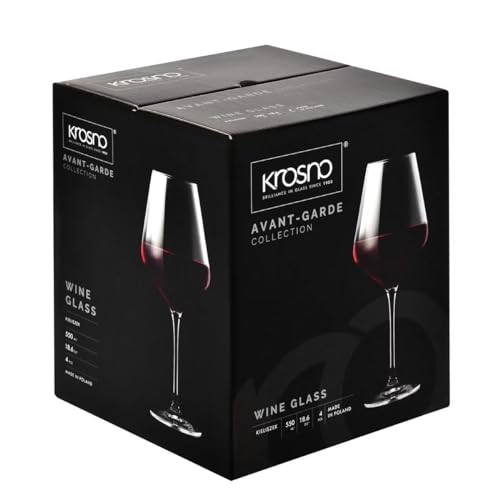 Krosno Red Wine Glasses 4-Piece 16.6 oz Avant-garde Collection, Perfect for Home, Restaurants & Parties, Dishwasher Safe, Thin Rim, Long Stem | Lead-Free Crystal Glass | White rose wine, drinking glass, water, cocktail, aperol, Lead-Free Crystal, Dishwash
