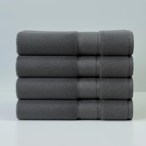 SKY BEDDINGS 100% Cotton Luxury Bath Towels - 4 Pieces - Ring Spun - Super Soft & Highly Absorbent Towels for Bathroom, Hotel & Spa - Perfect for Daily Uses - Suitable for All Skin Types - Dark Grey - color: Dark Grey, size: Bath Towel (4 Pack)