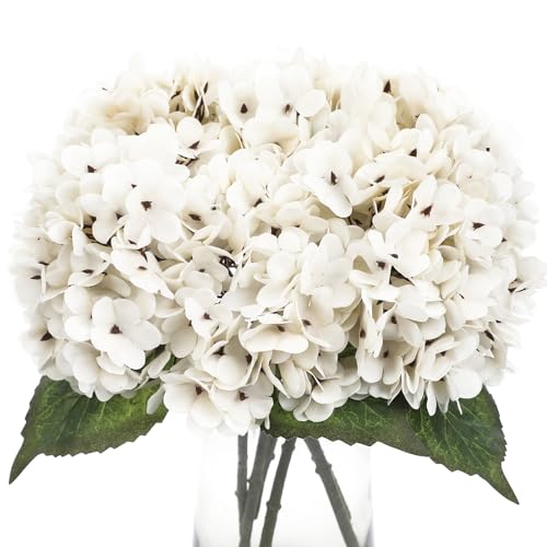Kimura's Cabin 6pcs Artificial Hydrangea Flowers Fake Hydrangeas,White | Silk Hydrangeas Flower with Stems Faux Bouquets,Wedding Party Arrangement Home Table Centerpieces Decoration Vase Filler - color: Ivory White