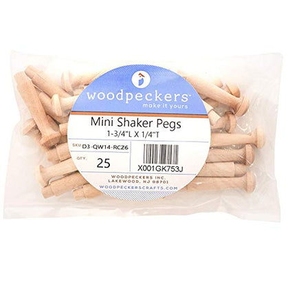 Woodpeckers Mini Wooden Shaker Pegs 1-3/4-inch w/ 3/16-inch Tenon, Pack of 25 DIY Wooden Wall Hooks, Wood Hooks for Hanging Jewelry - color: Pack of 25, size: 1-3/4 Inch Tenon