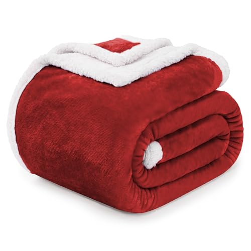 BEAUTEX Sherpa Fleece Twin Blankets Soft Fluffy Flannel Plush Cozy | Fuzzy Wine Cuddle Blanket for Couch, Bed, Sofa, Adults (60" x 80", Wine) - color: Wine, size: Twin-60"x80"