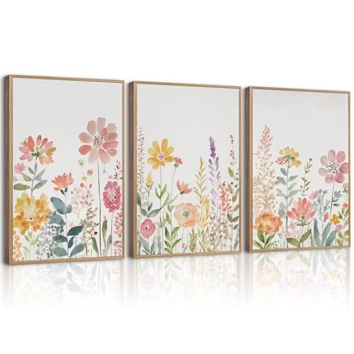 Watercolor Wildflower Wall Art Decor Colorful Flower Pictures Canvas Floral Botanical Wall Art Vintage Prints Poster Floral Painting Artwork for Living Room Bedroom 12x16 Inch Unframed Set of 3 - color: Wildflowers Canvas, size: 12x16 Inch, style: Unframe