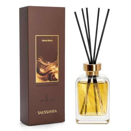 Reed Diffuser Set Gold White Flower Scent 6.76 fl oz for 120 Day | Vintage Rectangular Bottle, Gilded design, Suitable for Narrow Space, Long Lasting for Bathroom, Office, Shelf - color: Golden White Flower
