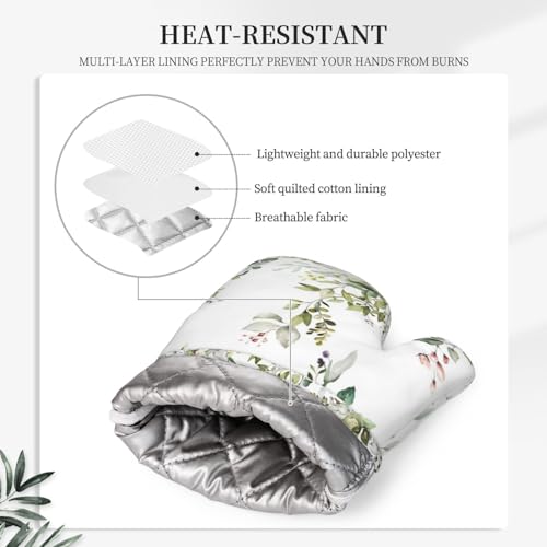 Sage Green Eucalyptus Oven Mitts and Pot Holders Sets Silicone Watercolor Butterfly Leaves Kitchen Mitts Potholders Heat Resistant 4Pcs Oven Gloves Hot Pads for Kitchen Baking Cooking - color: Green Eucalyptus