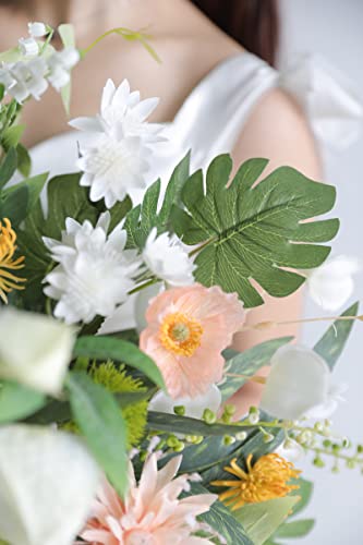 Serra Flora Artificial Greenery Spray Box Set(Pack of 28pcs) with 7 Kinds of DIY Wedding Bouquet Filler Table Centerpieces and Floral Arrangement (White&Green) - color: White&green