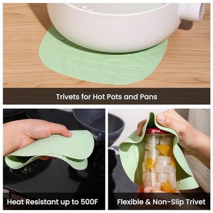 4 Pieces Oven Mitts and Pot Holders of Macaron Color Thickened Non-Slip Silicone Kitchen Gloves, Heat Resistant up to 500F, Essential for Kitchen Baking(makal-lv) - color: Silicone-green