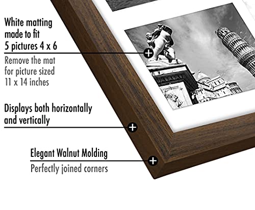 Americanflat 4x6 Collage Picture Frame with Shatter-Resistant Glass - Fits Five 4x6 Photos or Use as One 11x14 Picture Frame - Signature Collection - Collage Frames for Wall Display - Walnut | Overall frame size 11x14, Shatter-resistant glass, hangs verti