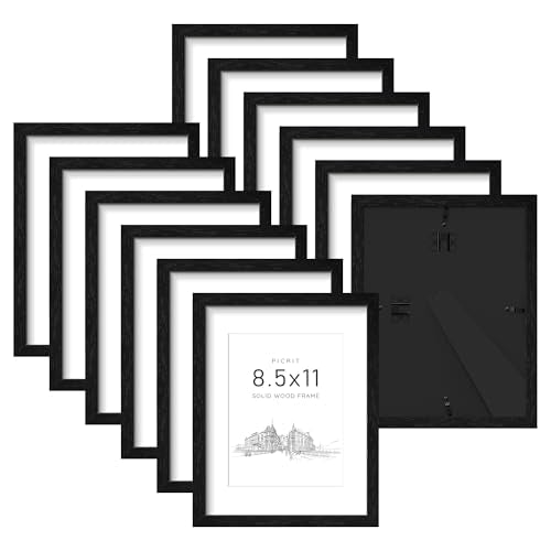 8.5 by 11 Solid Wood Frame Set of 12, Black Wood Grain Gallery Wall | Fits 6x8 Photos With Mat or 8.5x11 Without Mat, Black Backboard, Vertical or Horizontal Wall Mount, Tabletop, Easy Opening - color: Black Wood Grain, size: 8.5x11" (12 Pack)