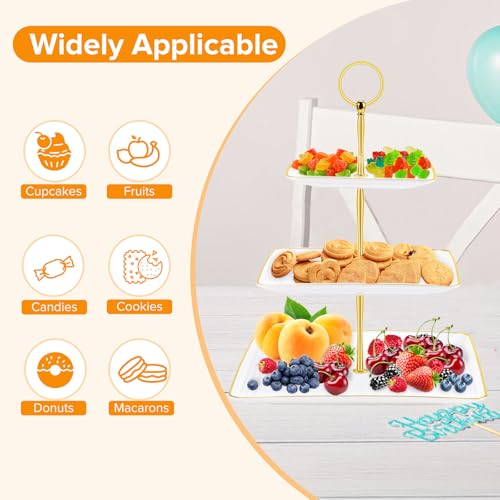 Hoedia 3 Tier Cupcake Stand Tower, Plastic Cup Cake Holder(Square) | Tiered Serving Tray Dessert Stand Cupcake Tower for Tea Party, Birthday Party, Wedding Decor and Baby Shower