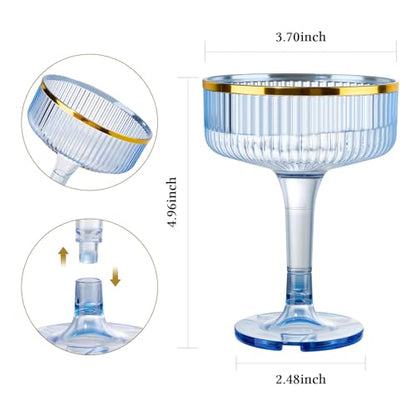 Goodluck 4-Tier Blue Champagne Tower - 20PCS 7oz Champagne Flutes Gold Rim | Plastic Coupe Glasses with Vertical Stripes for Weddings, Celebrations, Parties & Birthdays - color: Blue Gold Rim