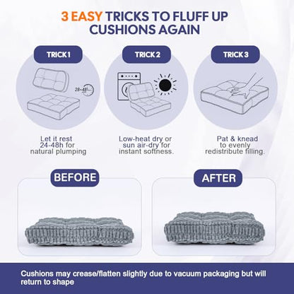 Recliner Cushions with Lumbar Support Pillow Set for Elderly | 20x20x5 Inch Recliner Seat Cushion Tufted, Large Square Seat Cushion Non-Slip Reduce Hip & Lumbar Pain - color: Light Grey Seat&lumbar
