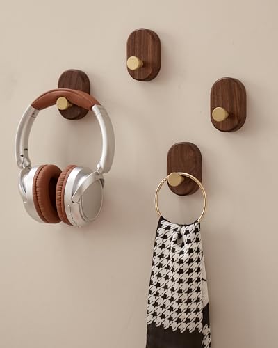 Wood Coat Hooks Wall Mount - Modern Walnut Coat Hook with Bronze Accent for Hanging Clothes,Keys,Purse,Robes,Towel,Backpacks, Single Brass Wall Hooks Heavy Duty for Entryway, Closet, Bathroom (4 Pack) - size: HT-4Pack