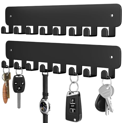 pickpiff Key Holder Wall Mount, Adhesive Key Rack with 8 Hooks Hanger for Car Key Ring, Metal Key Chain Organizer, Black 2 Pack - color: Black