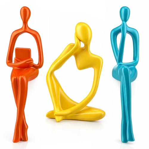 AceOrbit 3 Pcs Mid Century Modern Decor Thinker Statues Bookshelf Decor Thinker Sculptures Abstract Art Ornament Modern Aesthetic Figurine for Home Bedroom Office Shelf Table Desk Bookshelf Decoration - style: Thinker