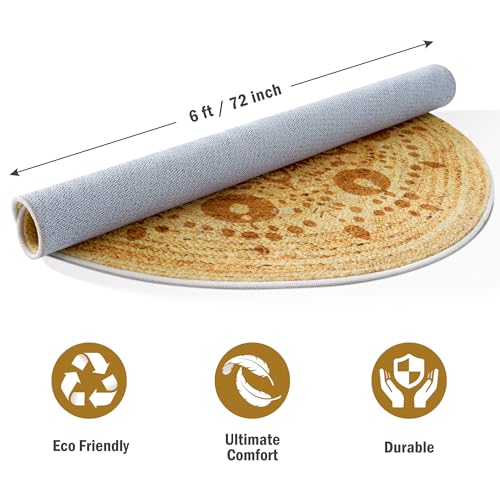 Carvapet 6 ft Round Washable Rug Imitation Jute Circle Rug | Low Pile, Non-slip Rubber Backing, Foldable Stain Resistant Area Rug Ideal for Living Room, Office, and Bathroom - color: S-brown, size: 6' (Round)