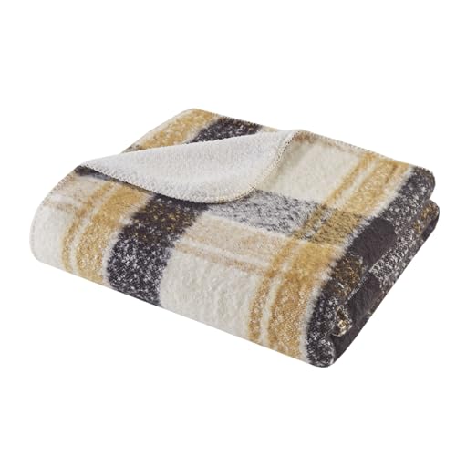 Woolrich Sherpa Whipstitch Throw Blanket 50x60 Plaid Tan Soft Couch | Lightweight comfort for layering, Sofa ready accent for lodge rooms, Fringe edge adds texture, Easy care, OEKO-TEX certified - color: Tan