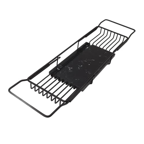 Metal Marble Bathtub Rack, Bathtub Caddy Tray Stainless Steel Shower Caddy Tray with Extending Sides, Bathroom Trays (Black) - size: Black