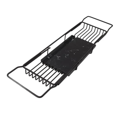 Metal Marble Bathtub Rack, Bathtub Caddy Tray Stainless Steel Shower Caddy Tray with Extending Sides, Bathroom Trays (Black) - size: Black