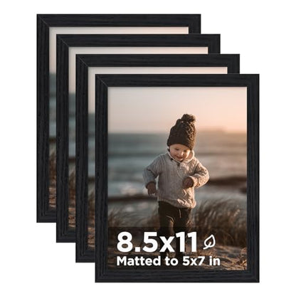 8.5x11 Picture Frame Black Wood Set of 4, Wooden Diploma Frame with Acrylic Plexiglass for Pictures, Certificate Degree Document Frame Tabletop and Wall Mounting Display - color: Black Wood, size: 8.5x11