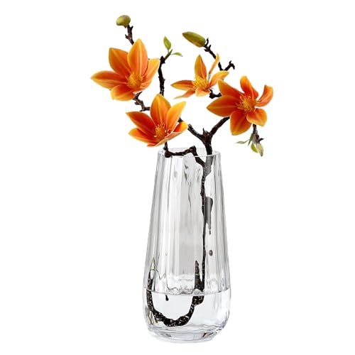 Modern Glass Vase Crystal Clear H-9.8" Cute Tall Flower Vases for Bouquet Farmhouse Home Office Decor Centerpieces(Clear) - color: Clear