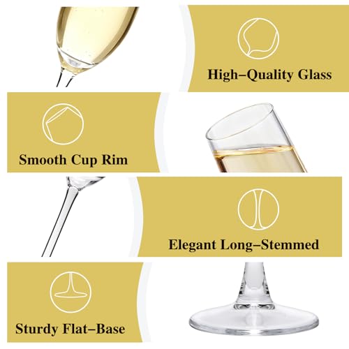 Champagne Flutes 7.5oz, Champagne Glasses Set of 6,Unique Gift | Elegant Champagne Glasses for Birthday, Wedding, Anniversary, Wedding Toasting Glasses for Home Bar, Special Occasions - style: Elegant Tapered