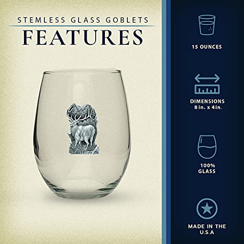 Heritage Pewter Elk Stemless Glass Goblets – Set of 2 | 15 OZ Goblet Wine Glasses | Expertly Crafted Pewter Glass - style: Elk