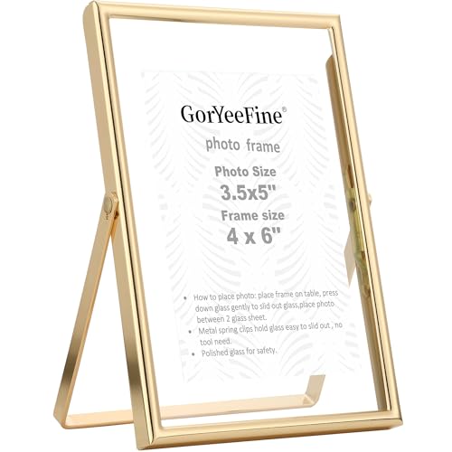 Gold 4x6 Floating Picture Frame for Photo(2x3'',3.5x5''),Adjustable Tabletop/Shelf,Floating Picture Frames 2x3'',Classy Metal Gift Frames for Wedding,Thanksgiving,Christmas - color: Gold, size: 4x6'' For 3.5x5''(1PK)