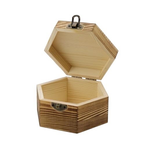KUMGROT Hexagon Handmade Wooden Box with Hinged Lid & Swivel Cover | Vintage Keepsake Wood Storage Box for Discreet Jewelry Photos 5" x 4.5" 2.6" - style: Medium Hexagonal