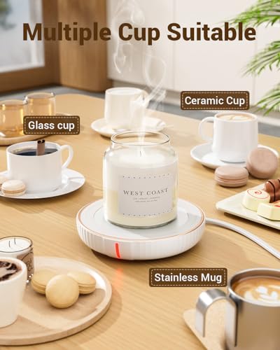 HouseGem Large Candle Warmer Plate - Coffee Cup Mug Warmer for Desk, Candle Melter, Electric Mug Heater for Beverages, Milk & Tea, Coffee Accessories Ideal Gifts Keep Cup Warm (White) - color: White