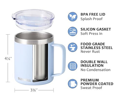 SUNWILL Travel Coffee Mugs Set of 4, Insulated Tumbler with Lid, 14 oz Stainless Steel Cup with Handle Bulk for Gift, Camping, Office, Powder Coated Orchid, Iceberg, Mint, Sakura - color: Powder Coated Orchid & lceburg & Mint & Sakura