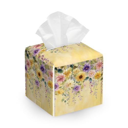 Tissue Box Cover, Yellow Wisteria Flowers Tissue Box Holder Waterproof Leather Facial Paper Organizer Dispenser for Bathroom Home Car Nightstand Vanity - color: Yellow Wisteria Flowers