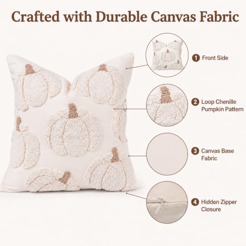 Fall Tufted Pumpkin Pillow Covers Set of 2 16x16, Farmhouse Beige - color: Beige, size: 16" x 16" (Pack of 2)