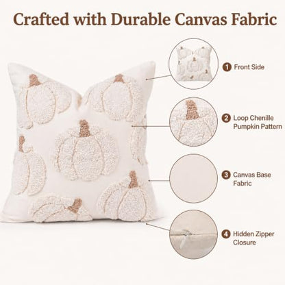Fall Tufted Pumpkin Pillow Covers Set of 2 20x20, Farmhouse Beige - color: Beige, size: 20" x 20" (Pack of 2)