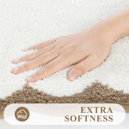 Pauwer Bathroom Rug Sets 3 Piece, Scalloped Bath Rugs, Beige and Khaki | Non Slip Washable Bath Mat With U-Shaped Toilet Rug, Extra Absorbent Quick Dry, For Floor Sink - color: Beige and Khaki