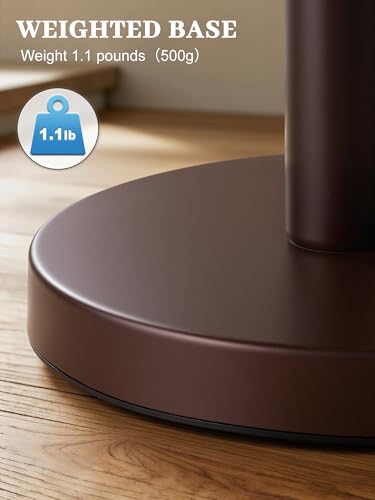 SMARTAKE Paper Towel Holder Countertop, Non-Slip Weighted Base, Bronze | Freestanding Kitchen Roll Dispenser, Rustproof Stainless Steel, Spring Arm for Easy Tear, Widden Top, with 4 Suction Cups - color: 06-bronze