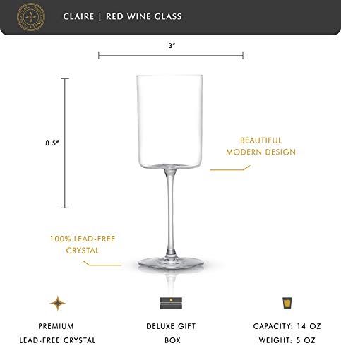 JoyJolt Claire 14oz Red Wine Glass Set, Large Wine Glasses Set of 2, Elegant Crystal Wide Rim Stemware, Modern Glasses with Stem, Made in Europe Stemmed Glassware for Unique Gifts - style: Red Wine Glasses