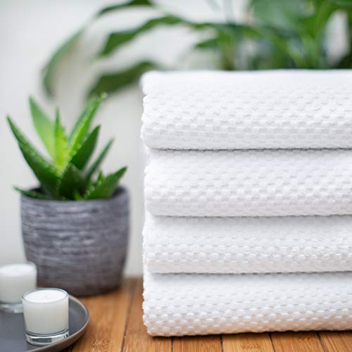 COTTON CRAFT Euro Spa Waffle Weave Bath Towels - Set of 4 White Towels | Pure 100% Ringspun Cotton Oversized Luxurious Towel Set - Soft Plush Super Absorbent Low Lint Quick Dry - 30 x 56 inches - color: White, size: 4 Pack Bath Towel