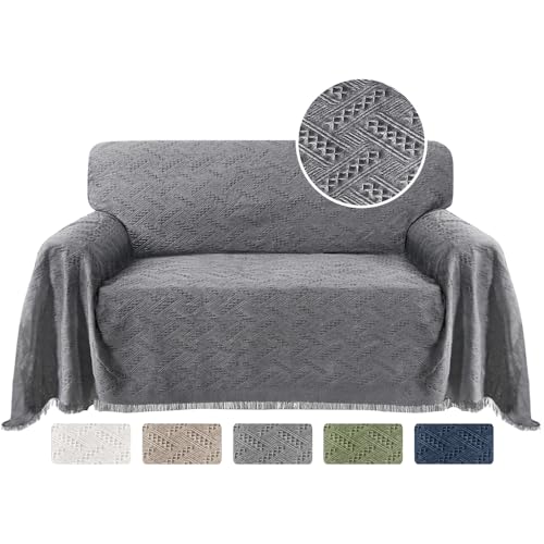 Turquoize Cotton Sofa Cover Couch Cover Grey Couch Protector Sofa Throw Cover for Couches Washable Sectional Sofa Couch Covers for Dogs Feature Geometrical Woven Fabric(71"x 102",Large, Grey) - color: Charcoal Gray, size: Large: 71"x 102"