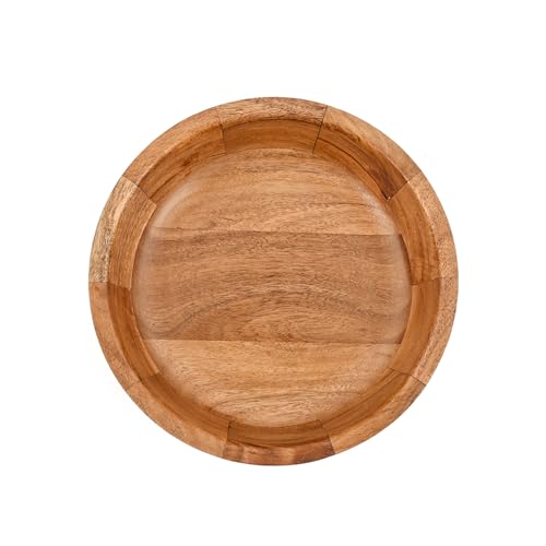 Hand Carved Acacia Wood Decorative Bowl | Rustic Round Centerpiece for Living Room, Dining Table & Kitchen Décor (8" X 8" X 3")