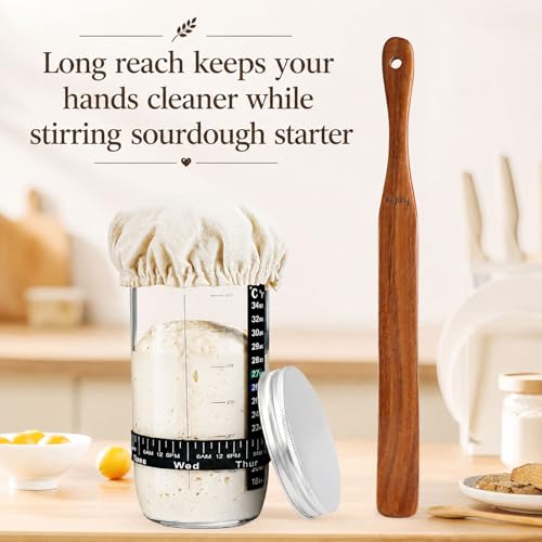 2 Pack Wooden Spurtle for Sourdough Starter, Mixing, Reaching Bottom of Jar, Dough Whisk, Long Handle Jar Spatula, Spurtles Kitchen Tools Teak Wood Kitchen Utensils kit for Baking, Cooking - size: Spurtles