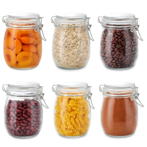 Glass Jars with Airtight Lids, 26oz Glass Storage Jars Set of 6, Thick Food Storage Containers for Pantry Organization, Kitchen Counter, Coffee, Pasta, Cereal - size: 26 fl oz x 6 - Round