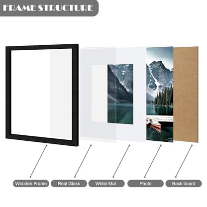 Hongkee 9x12 Black Picture Frames set of 3, Made of Wooden and Glass Photo frame - Displays Picture 6x8 with Mat or 9 x 12 without Mat, Desktop & Wall Collage Frame set - color: Black, size: 9x12 in