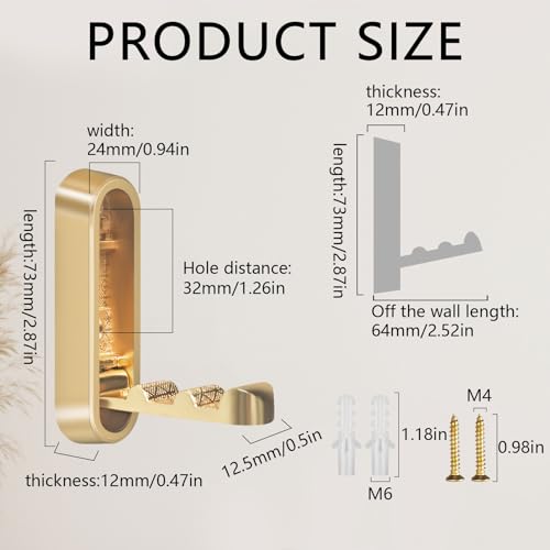 4PCS Foldable Wall Hooks, Heavy Duty Zinc Alloy Flip-Down Coat Hooks with Screw Mount, Holds up to 44 Lbs, Space-Saving Folding Wall Hangers for Bathroom, Closet, Bedroom, Entryway (Gold) - color: Gold, size: 4 Hooks