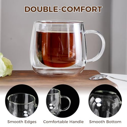 Double Wall Glass Coffee Mugs 10 Oz with Handle - Set of 1 | Insulated Clear Espresso Coffee Mug with Handle, Double Walled Coffee Cups for Cappuccino, Latte, Tea, Hot Drinks - color: 1 Pack