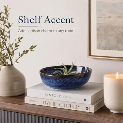 Blue Ceramic Bowl, 7.5in Decorative Serving Bowl for Coffee Table Decor - size: 7.5in