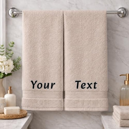 Personalized Towel Set, Custom Bath Towels with Name, Turkish Cotton Beige | 2 Pcs Bath Towel Set, 100% Cotton, Embroidered, Monogrammed, Customized Gift For Adults, Wedding, Bridal Shower, Housewarming - color: Beige, size: Bath Towels - 2 Piece