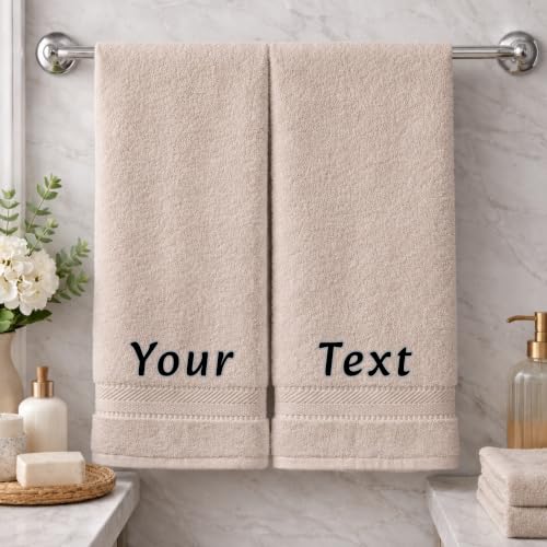 Personalized Towel Set, Custom Bath Towels with Name, Turkish Cotton Beige | 2 Pcs Bath Towel Set, 100% Cotton, Embroidered, Monogrammed, Customized Gift For Adults, Wedding, Bridal Shower, Housewarming - color: Beige, size: Bath Towels - 2 Piece